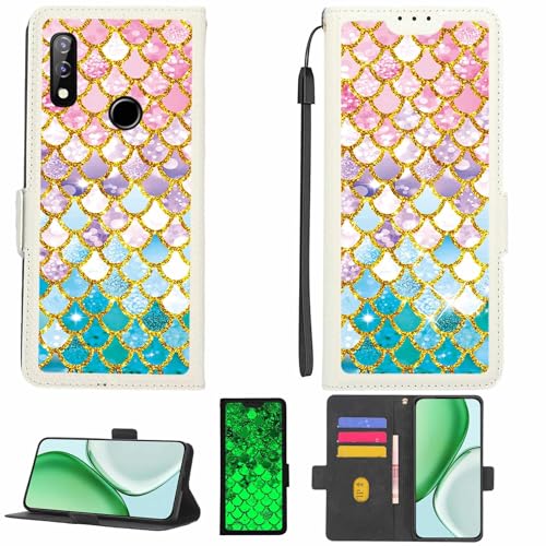 Kinetijy Case Compatible for Digit Play1 Phone Case Flip Cover [with Tempered Glass Screen Protector][RFID Blocking][Gold Glitter+Luminous] LPT-YL
