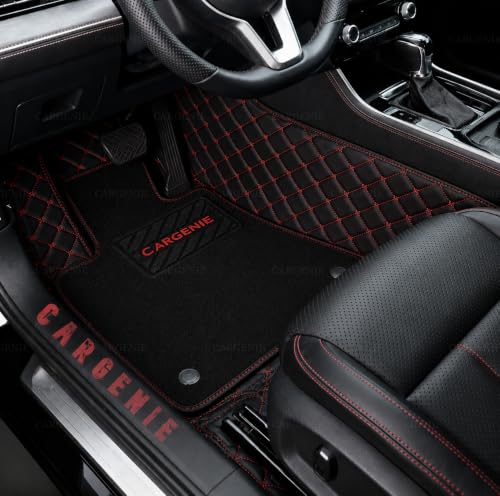 Image of 7D Car Floor Mats for Mahindra 3XO EV 2026 | Black Red | Waterproof | Anti-Slip | PU Leather | Full Coverage | All Weather | Custom Fitted 7D Car Foot Mats