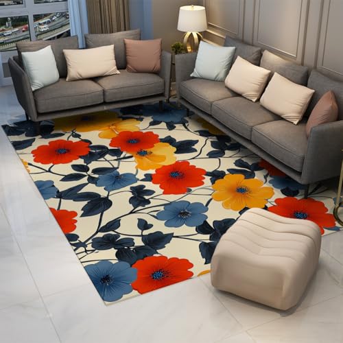 Tapis floraux bohèmes pour salon antidérapant et lavable - 3