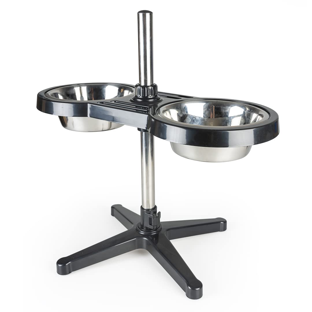 duvoplus, Twin Feeder X-Support 1890 ml – L – 59 x 33,5 x 55 cm, höhenverstellbar, X-Ständer, aus ABS und Stahl, mit 2 Edelstahlschüsseln, mit rutschfestem Fuß, ergonomische Position zum Essen