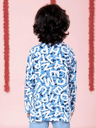 Image of KiddoPanti Boys 100% Cotton Ethnic Motif Printed Short Length Kurta
