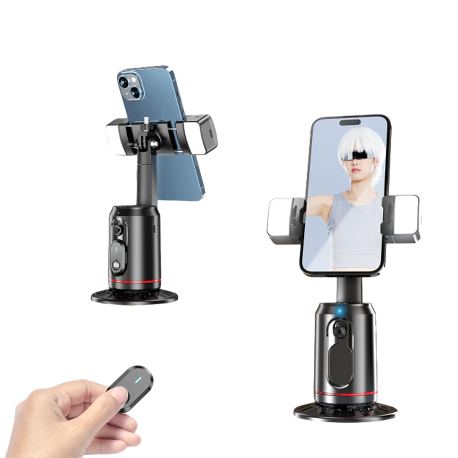 Soporte para Teléfono con Seguimiento Automático Inteligente, Soporte para Teléfono Recargable con Rotación de 360° con Control Remoto, Luz de Relleno para Transmisión en Vivo,