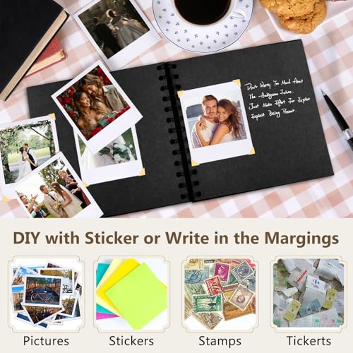 Kleines Fotoalbum zum Selbstgestalten,17x17cm Scrapbook 20 Blätter(40 Seiten) Fotoalben Ringbuch, Fotobücher Kraftpapier Spiralalbum für Baby Geburtstag Jahrestag Hochzeit, Schwarz