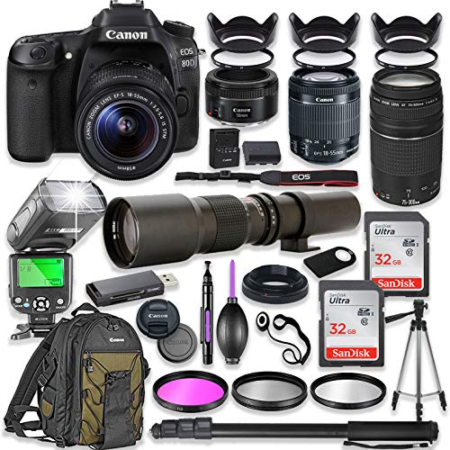Canon EOS 80D DSLR Camera with 18-55mm Lens Bundle + Canon EF 75-300mm