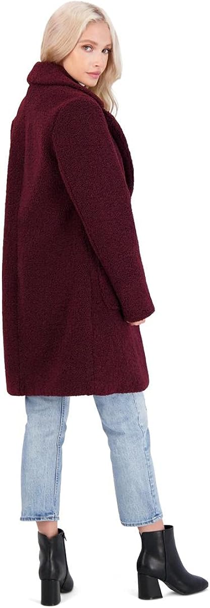 French Connection Teddy Faux Shearling Coat for Women-Open Front Lapel Midi Coat at  Women's Coats Shop