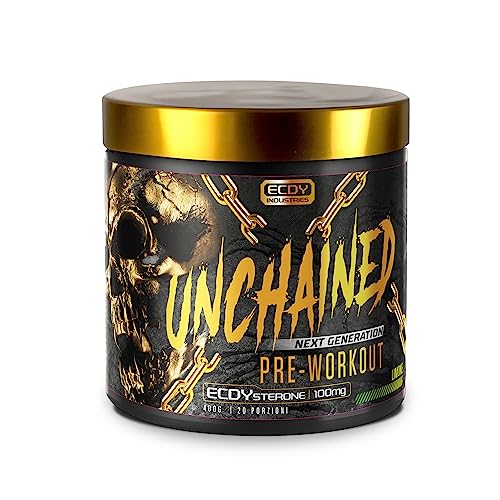 UNCHAINED® - Booster pre-allenamento con ecdysterone | 20 porzioni (400 g) con caffeina | L-arginina, L-citrullina-malato, beta-alanina + altri 14 principi attivi | 100% energia | limone e lime