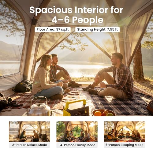 Image of ABORON Inflatable Camping Tent, 4 /6 /8 /10 /12 Person Easy Setup Blow Up Tent with Hand Pump, PU3000mm Waterproof 4 Season Glamping Tent for Outdoor Camping