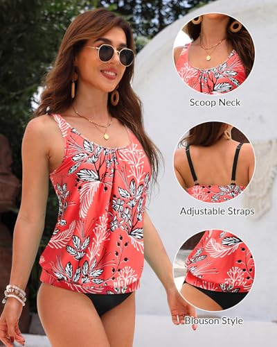 Image of Yonique Womens Blouson Tankini Top No Bottom Loose Fit Swim Top Modest Tank Top