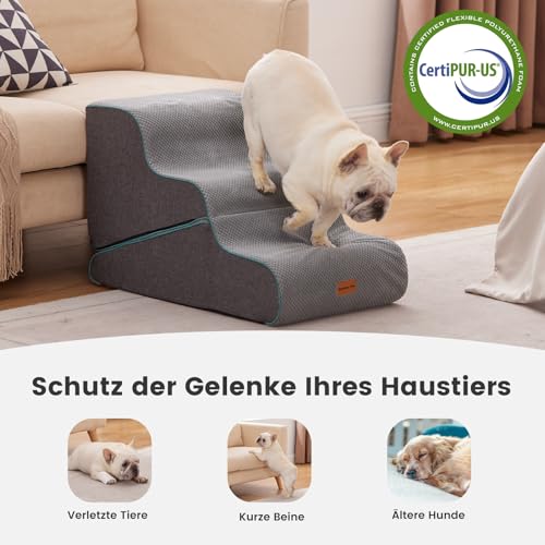 Gardner Pet Hundetreppe für kleine Hunde 35/42cm, Haustiertreppe Hundetreppe 3 Stufen, Hunderampe aus hochdichtem Schaumstoff mit rutschfestem wasserdichtem Stoffbezug für Bett, Sofa, Couch