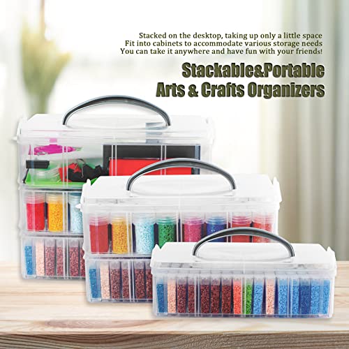 Douorgan 3-Tier Diamond Painting Storage Containers Diamonds Organizers And Storage Stackable Diamond Painting Tools Box Portable Diamond Beads Storage Box, 80+40 Slots With Tool Set #TOP3