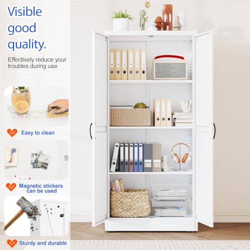 Image of GAIOUS 63 inch Tall Metal Storage Cabinet White Cupboard Kitchen Pantry Cabinet