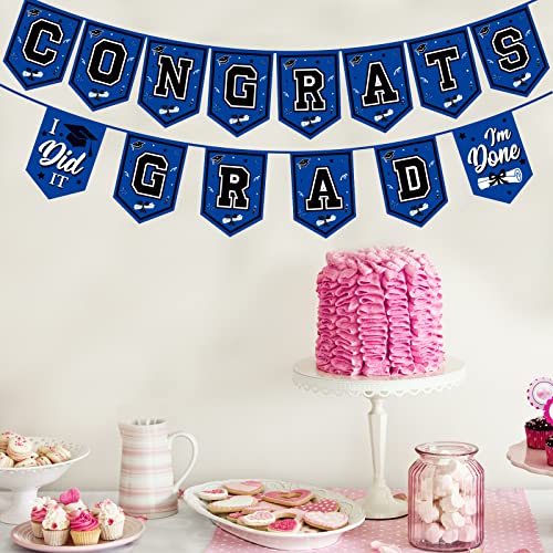Image of 2026 Blue Graduation Banner - No DIY Required Graduation Party Supplies Decorations for College, High School (Blue and Black Congrats Grad)