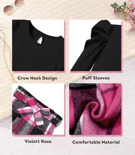 MIGU Toddler Girl Clothes,Girls Fashion Clothes Puff Sleeves Shirt Pants Headband 3Pcs Girls Gifts Sets4