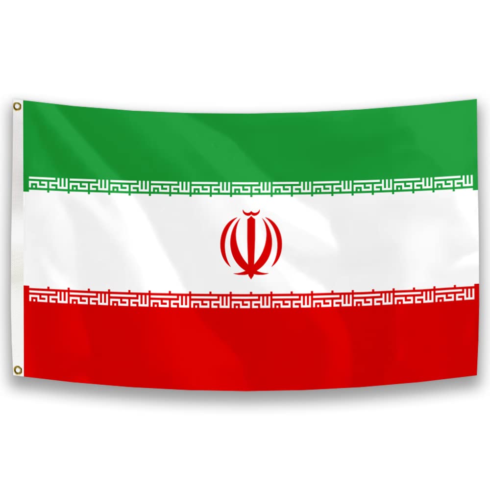 Iran Flagge, 90 x 150 cm Echte Farben und lichtecht Polyester mit Messingösen für Garten Innen- Außenbereich Paraden und Dekorationen (90 x 150 cm, A
