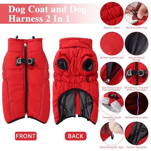 Savlot Hundemantel Warme Pufferjacke für den Winter Winddichter Hundemantel mit Geschirr Reflektierende Rollkragen-Winterjacke für Hunde Hundeschneeanzug für kleine, mittelgroße und große Hunde