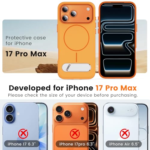 Coque iPhone 17 Pro Max Mag-Safe avec support orange antidérapant - 6