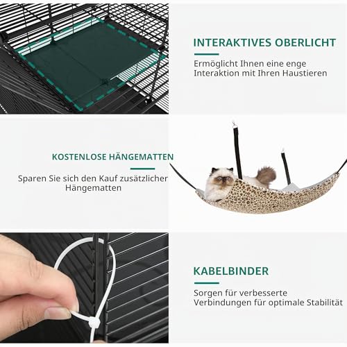 YITAHOME 4-stöckiger Großer Katzenkäfig mit Hängematte, 4 Türen, 3 Leitern, Katzengehege Catio-Metalldraht-dichte Zwinger für 1–3 Katzen, Abnehmbarer Laufstall für Kleintiere, 104 x 72 x 140 cm