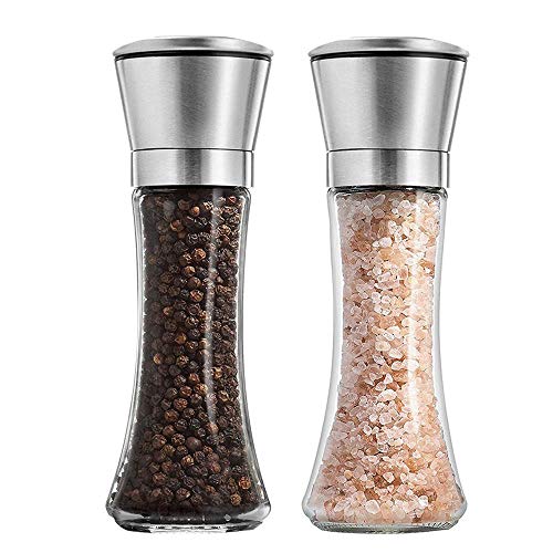 Image of Salt and Pepper Grinder Set Combo - Black Pepper,Herb Shakers Mill Refillable Manual - Stainless Steel Lid - Adjustable Coarseness - Glass Material- Fits in Home,Kitchen,Barbecue