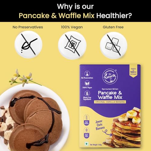 Image of The Naturik Co. Millet Vanilla Pancake & Waffle Mix 150g | No Maida | No Sugar | Made with Jaggery | Millets Powered | Ready in 2 Minutes | No Preservatives | High Protein & Fiber | As Seen On Shark Tank |