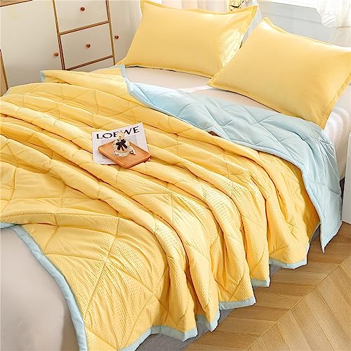Chickwin Microfiber Quilted Bedspread, Solid Color Reversible Quilt Bedspreads Quilt Bed Throw Bed Coverlets Soft Bedpreads Lightweight for Bedroom Decor, All Season (200x230cm,Yellow)
