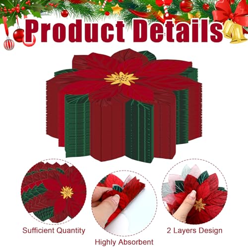 Tenceur 100 Pcs Christmas Poinsettia Napkins 5'' Napkins Paper Christmas Cocktail Napkins Disposable Dinner Napkins Party Napkins Beverage Napkins for Christmas Decorations Table Decor Party Supplies – Image 4
