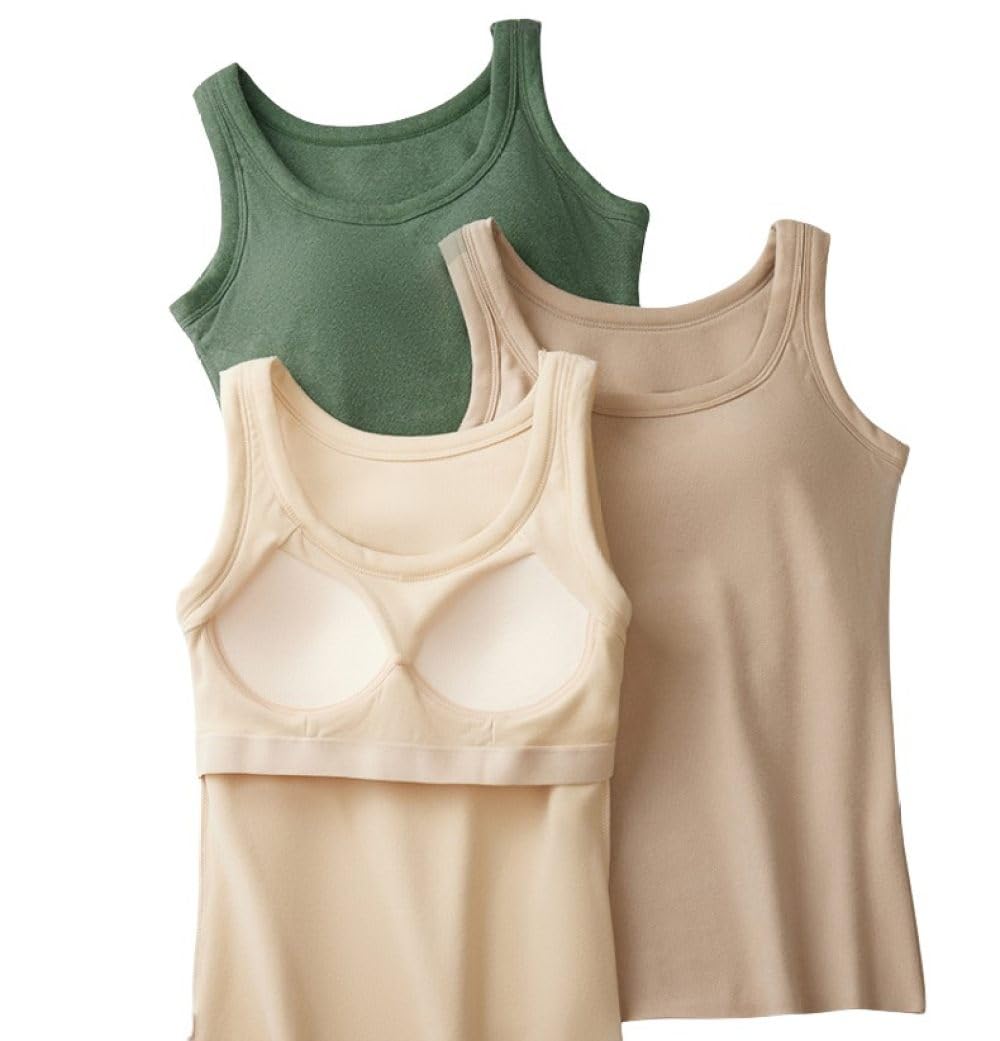 2 Pezzi Canotta Termica da Donna Senza Maniche con Reggiseno Incorporato, Top Termici in Micropile Spazzolato Intimo Termico Strati di Base, Canottiera Canottiera Canottiera