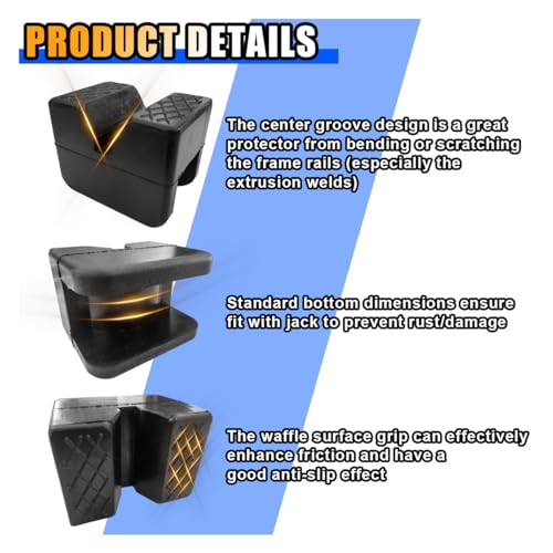 Image of Jack Pad Adapter, Rubber Floor Jack Stand Pads, Universal Heavy Duty Slotted Frame Rail Pinch Weld Protector (2Pcs)