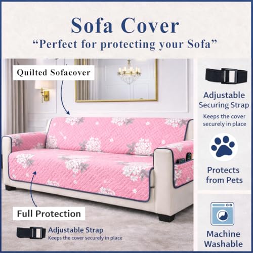 Image of STITCHNEST 'Double Vie Collection Series' Cotton Quilted Reversible Sofa Cover 2 Seater with Arm Rest and Pocket | Size 48x60 Inch