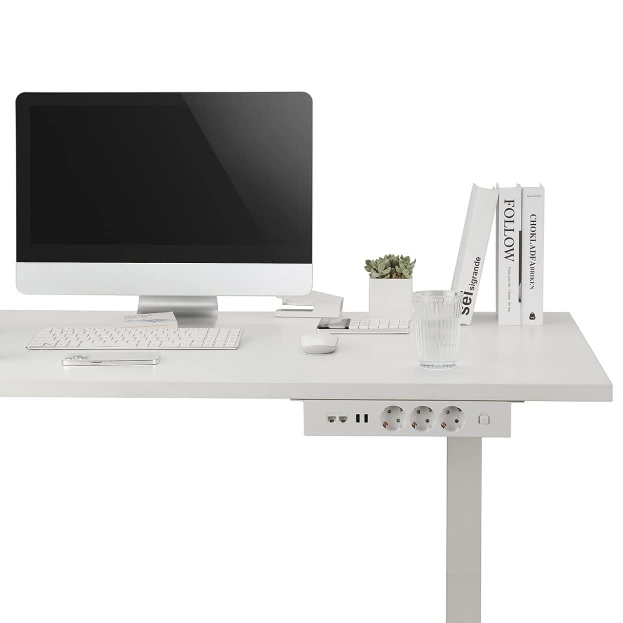 Aluminium Office Steckdosenleiste 3-Fach, USB-A, Internet CAT6 LAN