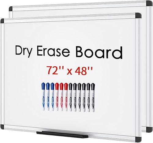 Miniatura 1 de VIZ-PRO Pizarra magnética de borrado en seco, 72 x 48 pulgadas, paquete de 2, marco de aluminio plateado, con 12 marcadores