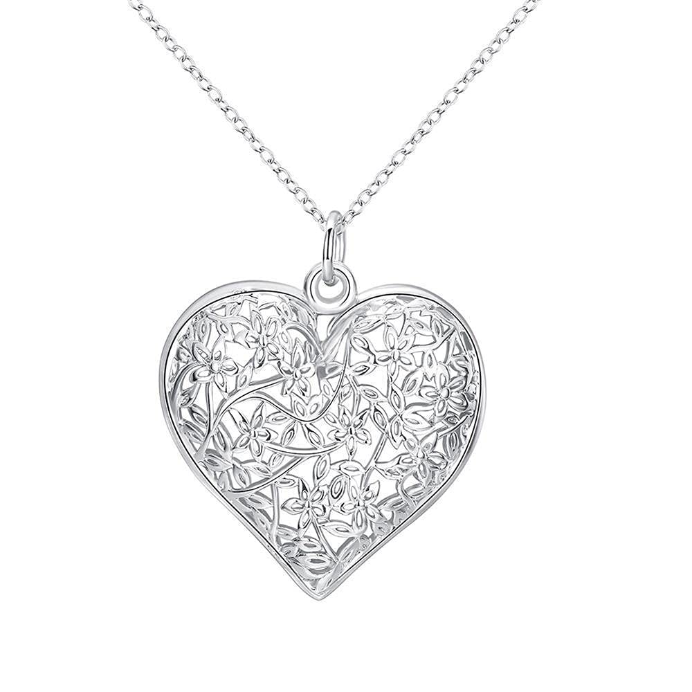 Ciondolo albero della vita a forma di cuore con fiore scavato per donna, collana con ciondoli di alta gioielleria in 925 serling