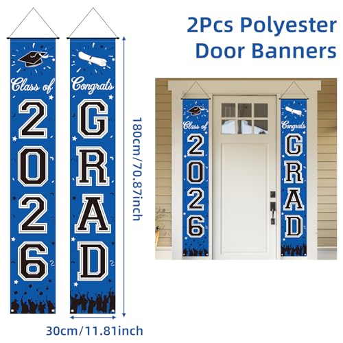 Image of 2026 Graduation Decorations, Royal Blue Graduation Banner Class of 2026, Hanging Congratulations /Congrats Grad Porch Banner for Door Schools Grad Party Decorations Navy Blue