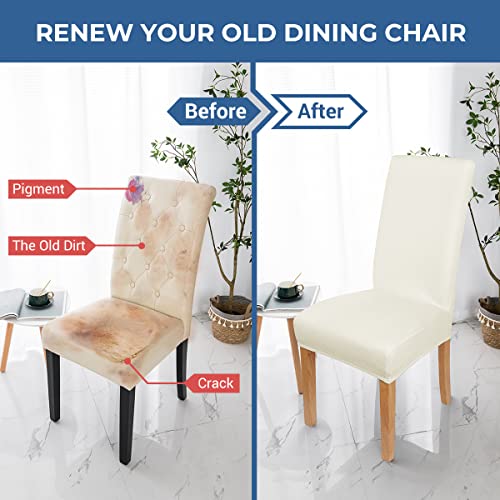 Coolbebe Chair Covers For Dining Room Set Of 6, Stretch Spandex Jacquard Parson Chair Seat Protector Slipcover Washable Removable For Kitchen, Hotel, Restaurant（Beige） #TOP2