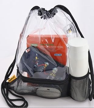 Caterpillar Clear Drawstring Bag with Mesh Pocket, Transparent String Bag for Gym Travel/working/shopping, Short Trip Party