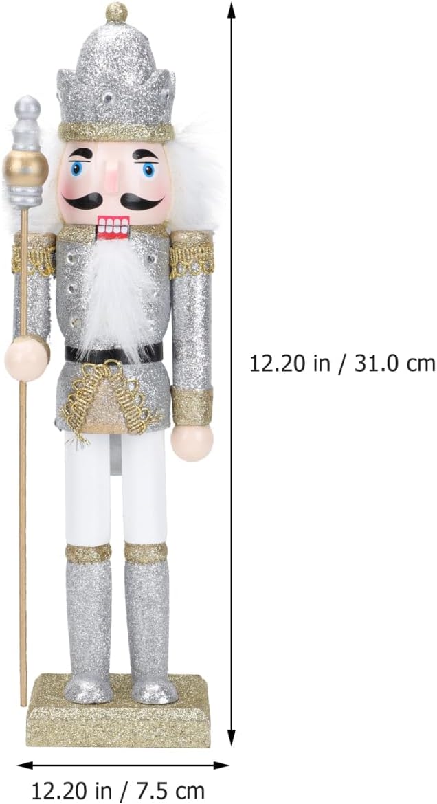 UKCOCO Wooden Christmas Soldier Nutcracker Decorations - 12 Inch Silver Glitter Nutcracker Soldier Figures - Christmas Decorations for Holiday Party Shelves and Tables