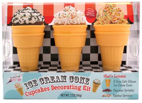 Silicone Ice Cream Cone Cupcake Pans & Decorating Kit - Makes 6 Cupcakes