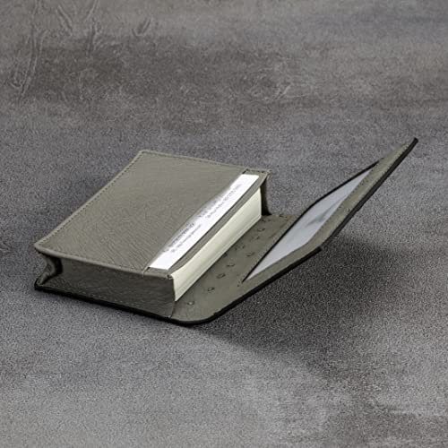 Image of HISCOW Full Grain Leather Business Card Holder Case | Minimalist EDC wallet, gusset holds 25 cards, ID window, fits folded bills, bifold profile, premium gifts for men & women