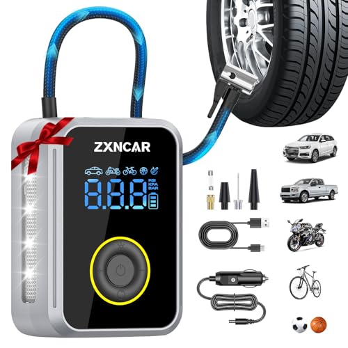 Cordless Rechargeable Battery and 12V DC Tire Inflator Portable Air Compressor, Auto Car Tire Air Pump Pressure Gauge 200PSI 4X Smart Fast Inflation...