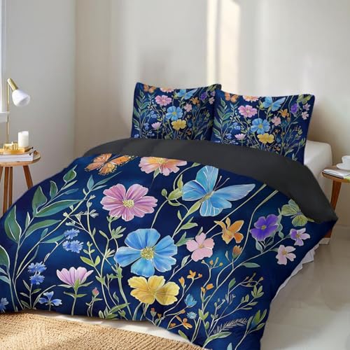 Ensemble literie microfibre bleu royal et motif papillons - 4