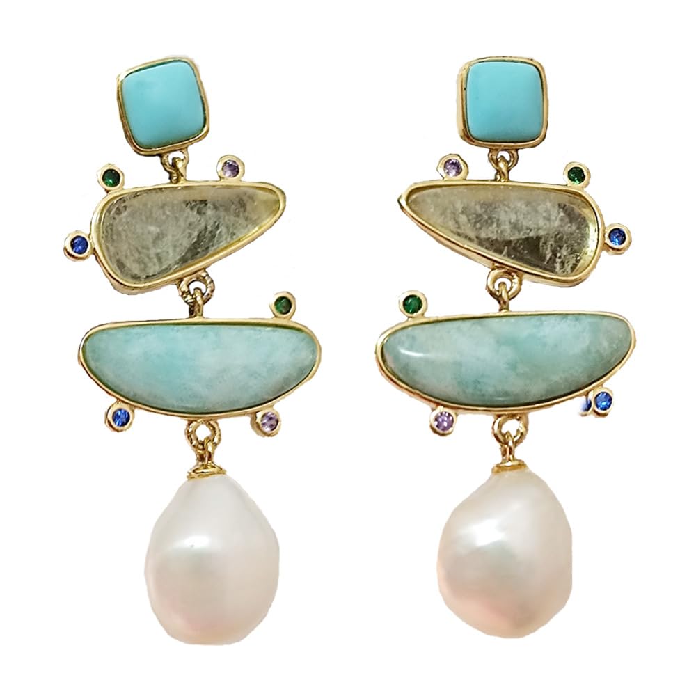 Yomisa Boho Dangle Earrings for Women Gold Silver,Statement Earrings Amethyst Jade Pearl Drop Dangle Earrings for Women Trendy Jewelry Gifts,