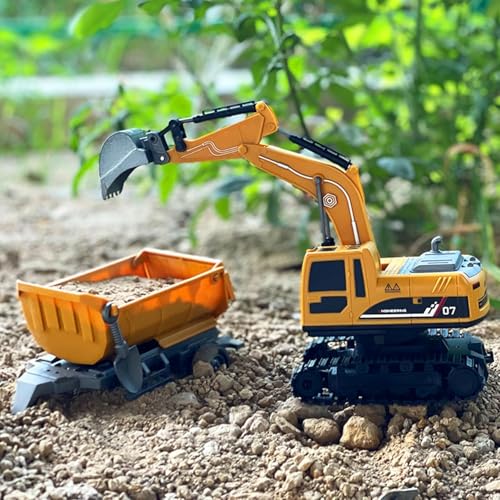 Image of RC JCB Toy Excavator for Kids - 1:22 11-Channel Metal Remote Control Construction Vehicle with Lights, Sounds & 360 Rotation Yellow Digger Truck (Ages 6-12)