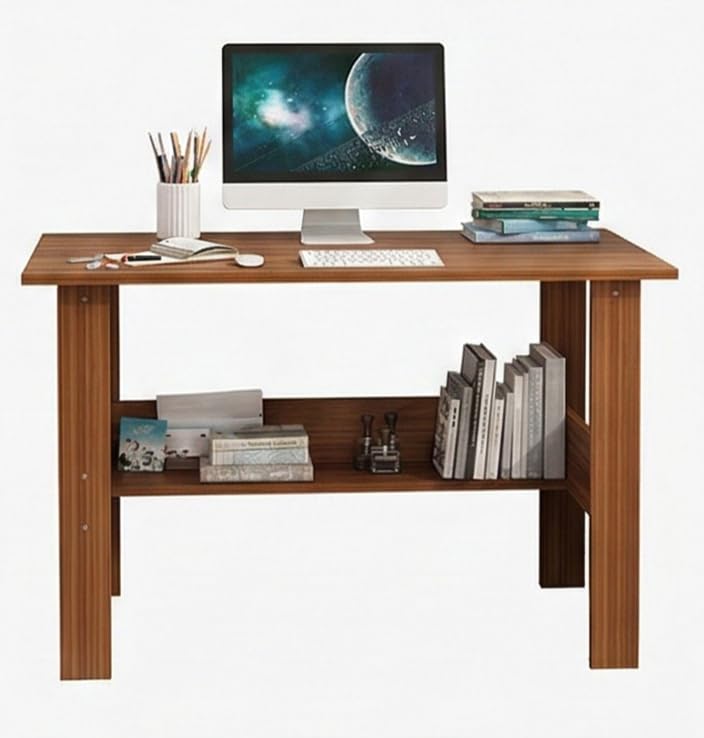Image of Furniture Cafe Engineered Wood Computer Desk with Storage Shelf - 90 x 50 x 75 cm Modern Study & Laptop Table for Home Office | Writing Workstation Desk for Students & Professionals