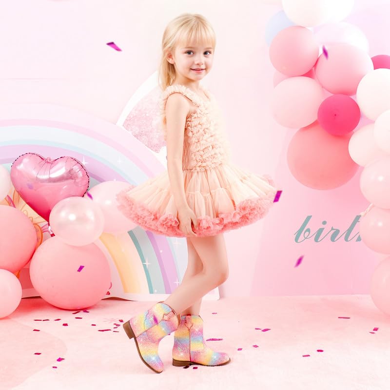 Image of Motasha Toddler Girls Cowgirl Boots Glitter Toddler Cowboy Boot Ankle Girls Boots Little Kids Horse Riding Shoes Party Birthday
