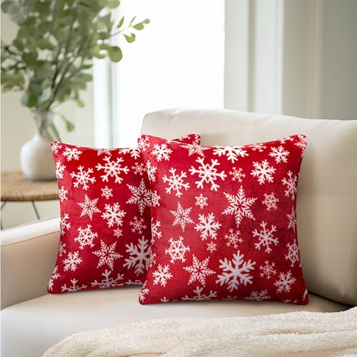 Paviliaholidaythrowpillowcovers18x18setof2decorativepillowcasesbedsofacouchchristmaswinteraccentdecorcushionbedroomlivingroomvelvetsquareeuroshamcoverssnowflakered  Urban Country Home Decor Pavilia holiday throw pillow covers 18×18 set of 2 decorative pillow cases bed sofa couch christmas winter accent decor cushion bedroom living room velvet square euro sham covers snowflake red  urban country home decor