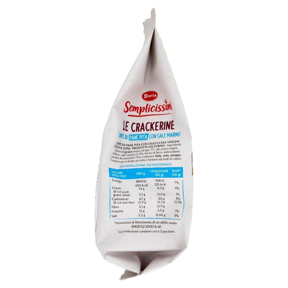 8X Doria Semplicissimi le Crackerine Chips di Pane Pita con Sale Marino 90g [CAIYA® BOX da 8 Confezioni]