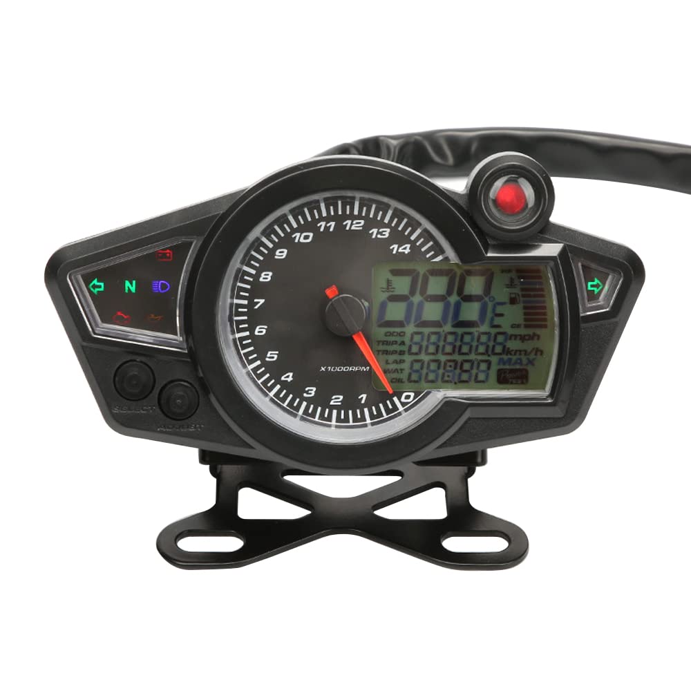 Baceyong 12V 0-14000 tr/min Universel LCD Numérique Moto Odomètre Tachymètre