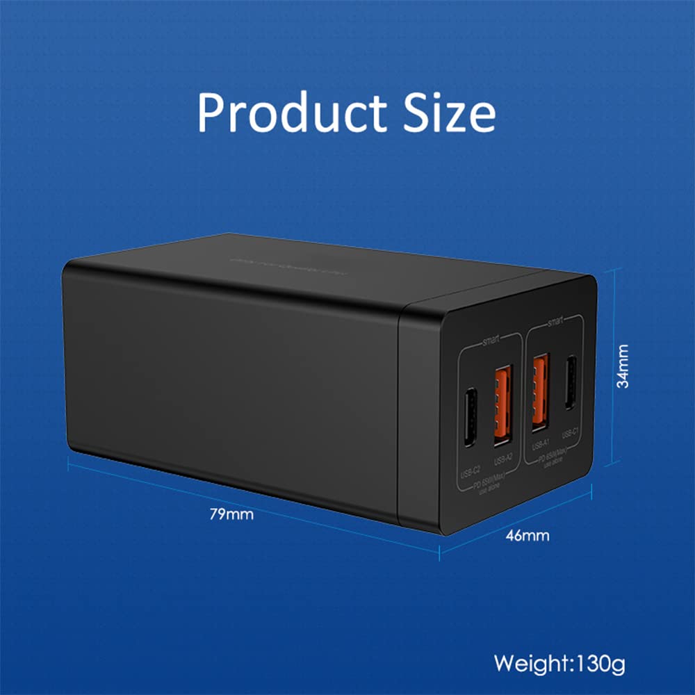 HUIOP Stazione di ricarica USB GAN 65W Hub di ricarica a 4 porte Caricatore rapido QC4.0 QC PD3.0 PD Caricatore da muro USB di o C per phone Tablet lap e altro