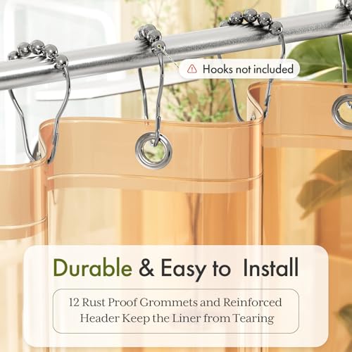 Image of Bathway Shower Curtain Liner, Clear Shower Curtain Liner 72x72 PEVA Waterproof Shower Curtain Liner Plastic with 3 Magnets and 12 Rustproof Metal Grommets, Lightweight Orange Amber Shower Liner