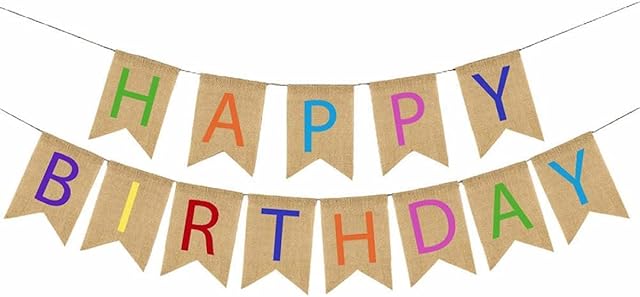 Dusenly Rustic Happy Birthday Burlap Banner Vintage Birthday Hessian Bunting Fabric Triangle Pennant Flag Garland for Birthday Party Decorations