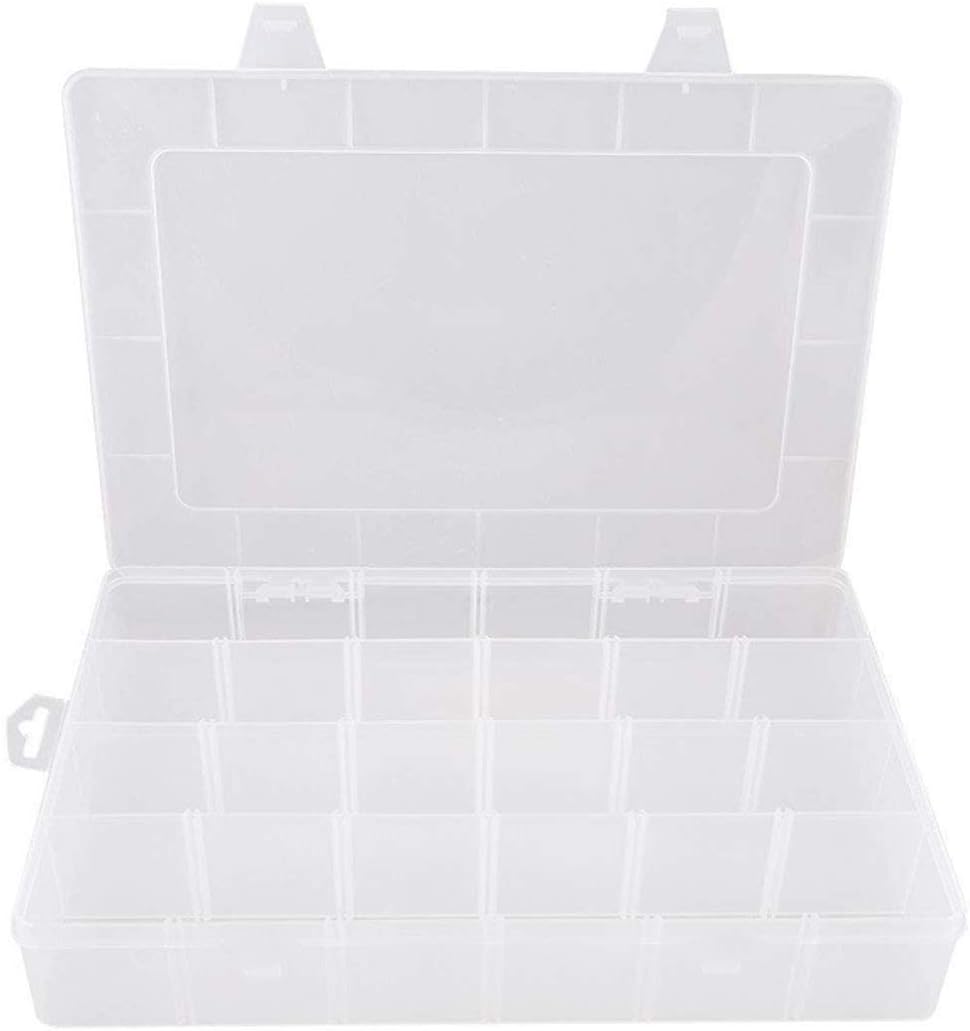 Caja de bordado de diamante translúcido organizador de almacenamiento de plástico con 24 mini compartimentos, rejillas, contenedor de gemas de